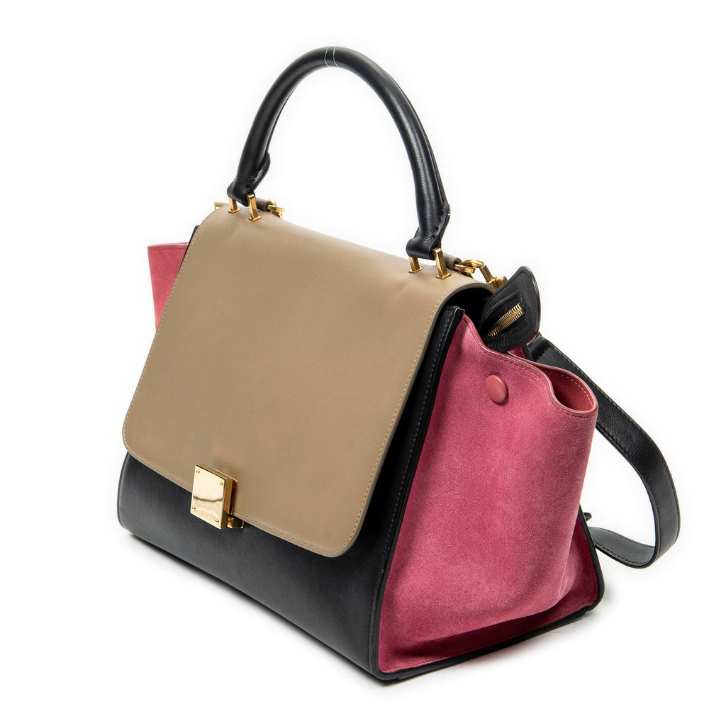 Shoulder Bag Small Tricolor Trapeze Black Calfskin Leather