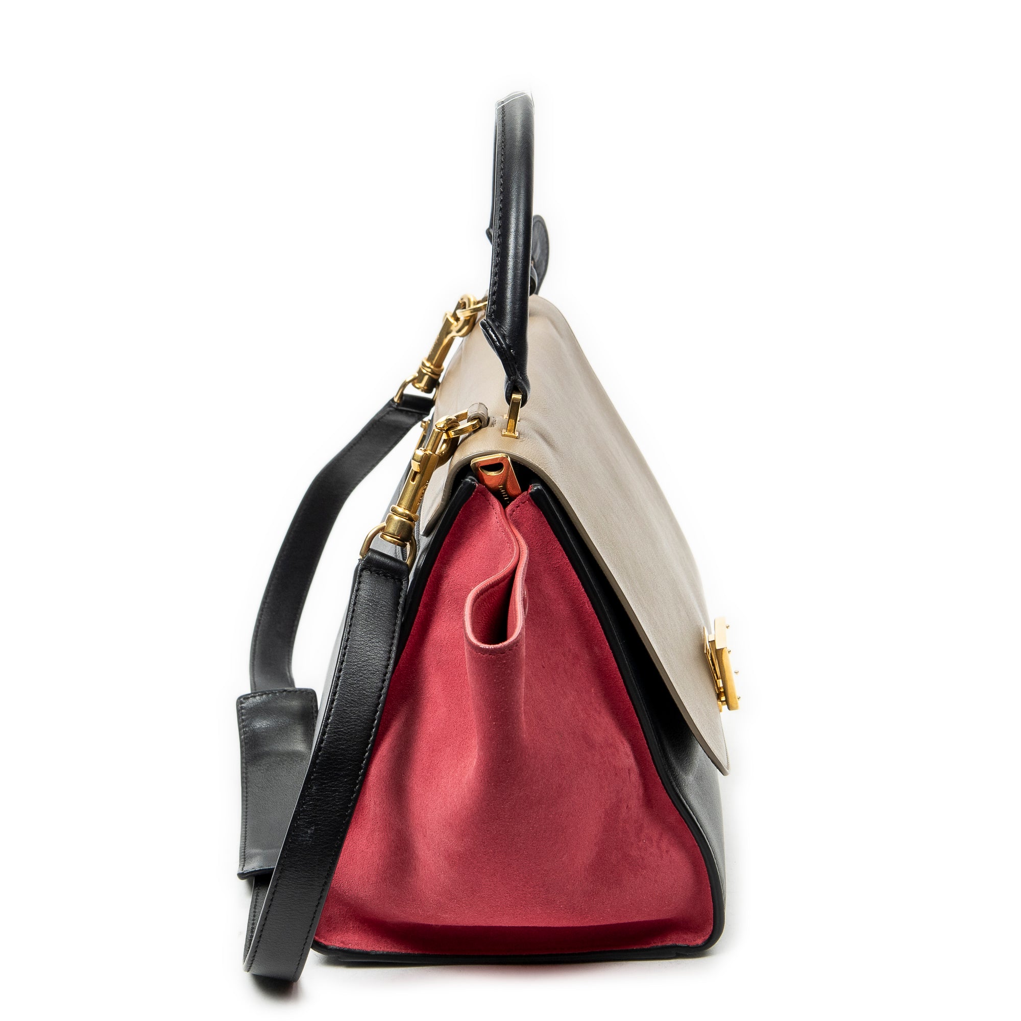 Shoulder Bag Small Tricolor Trapeze Black Calfskin Leather