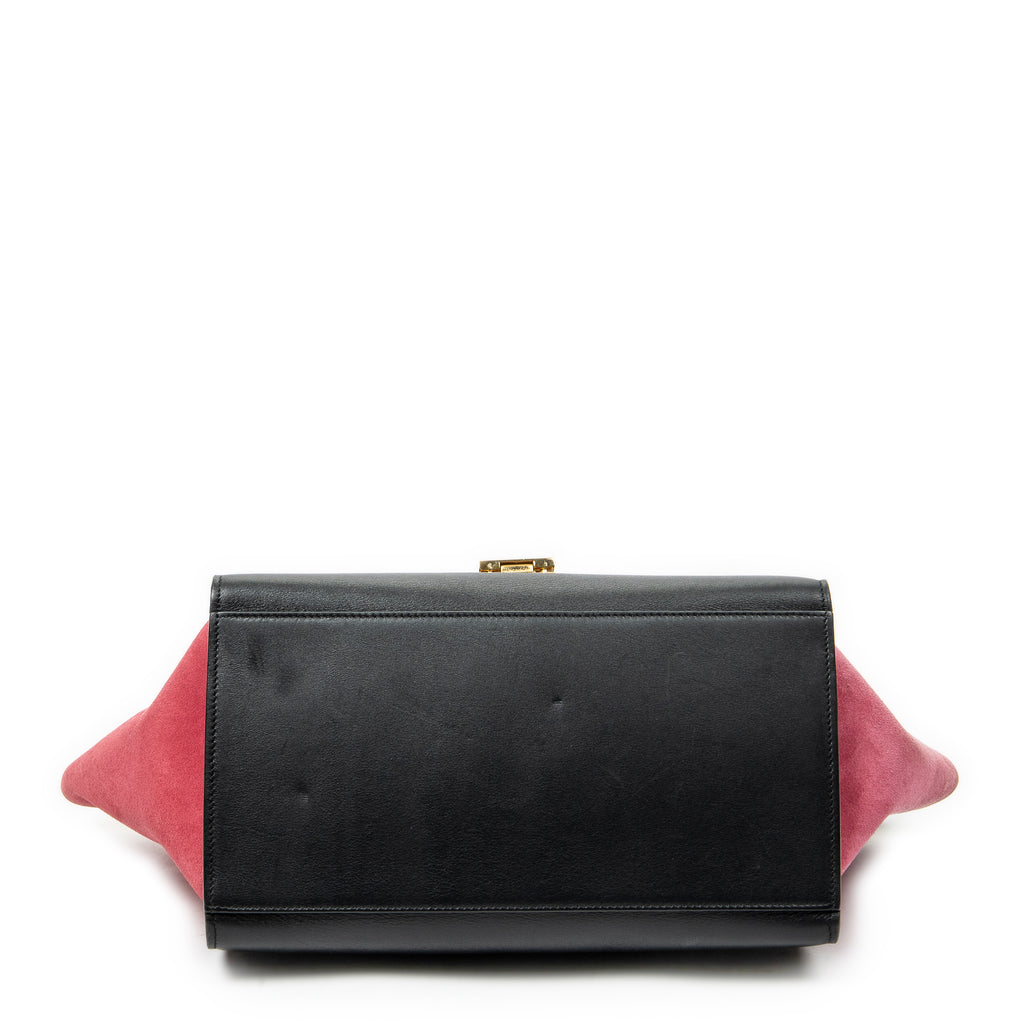 Shoulder Bag Small Tricolor Trapeze Black Calfskin Leather