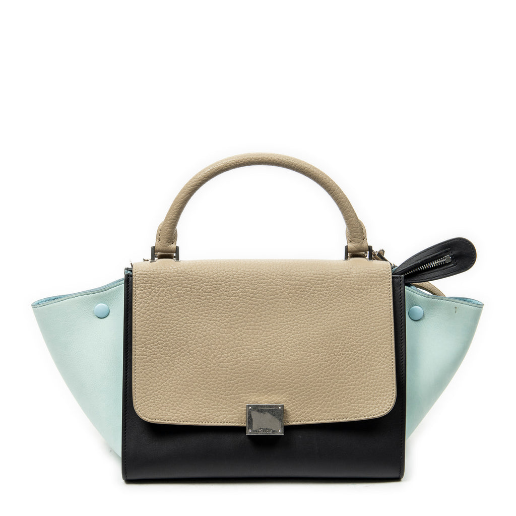 Shoulder Bag Small Tricolor Trapeze Black Calfskin Leather