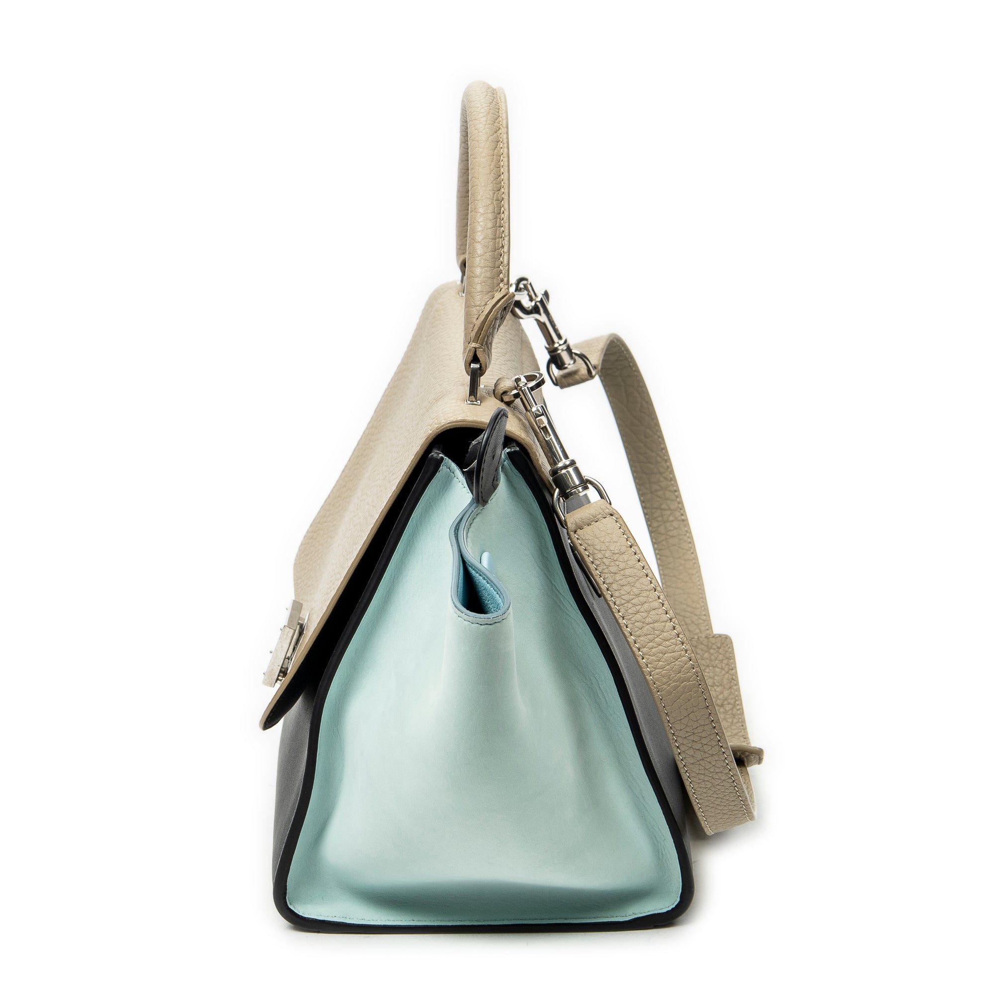 Shoulder Bag Small Tricolor Trapeze Black Calfskin Leather