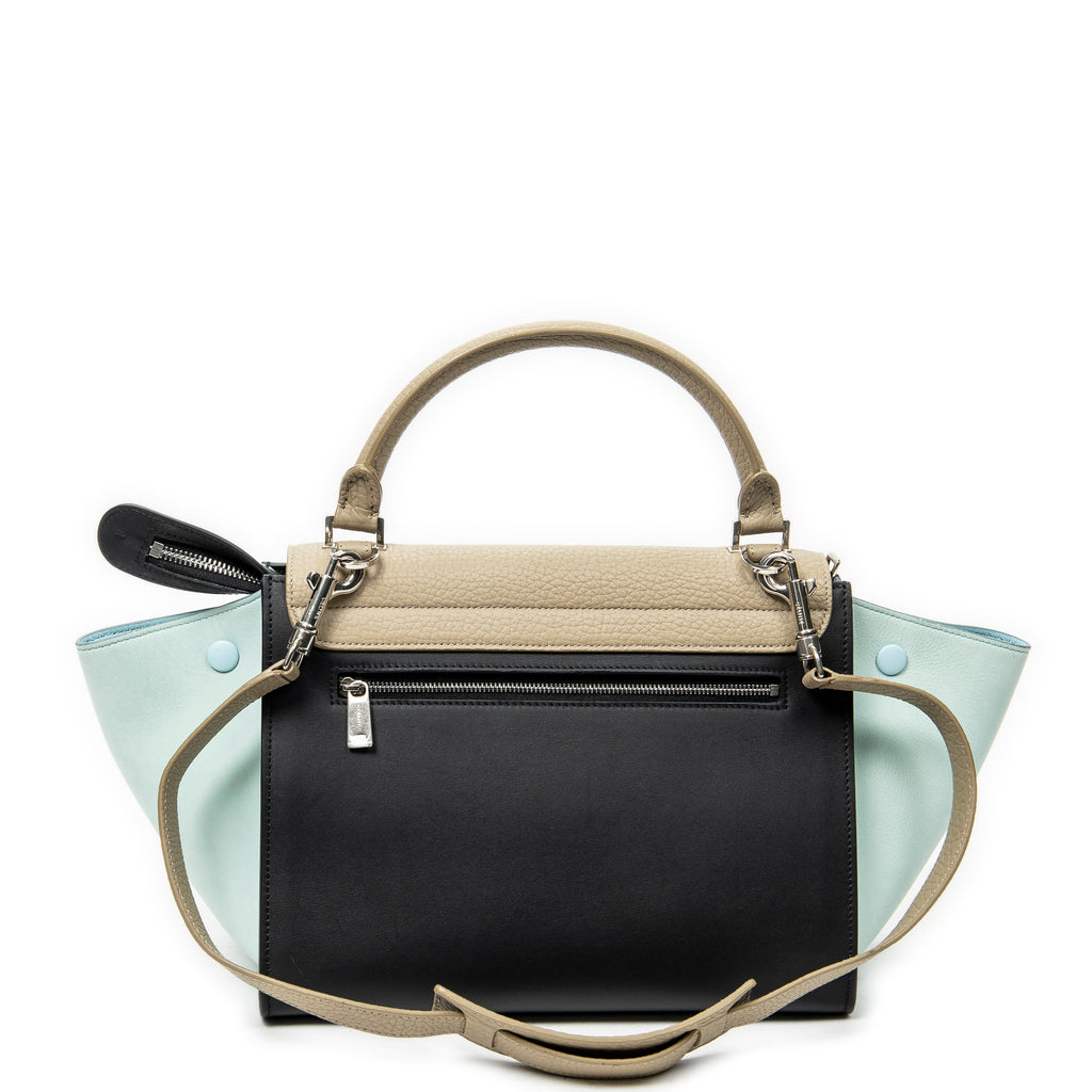 Shoulder Bag Small Tricolor Trapeze Black Calfskin Leather