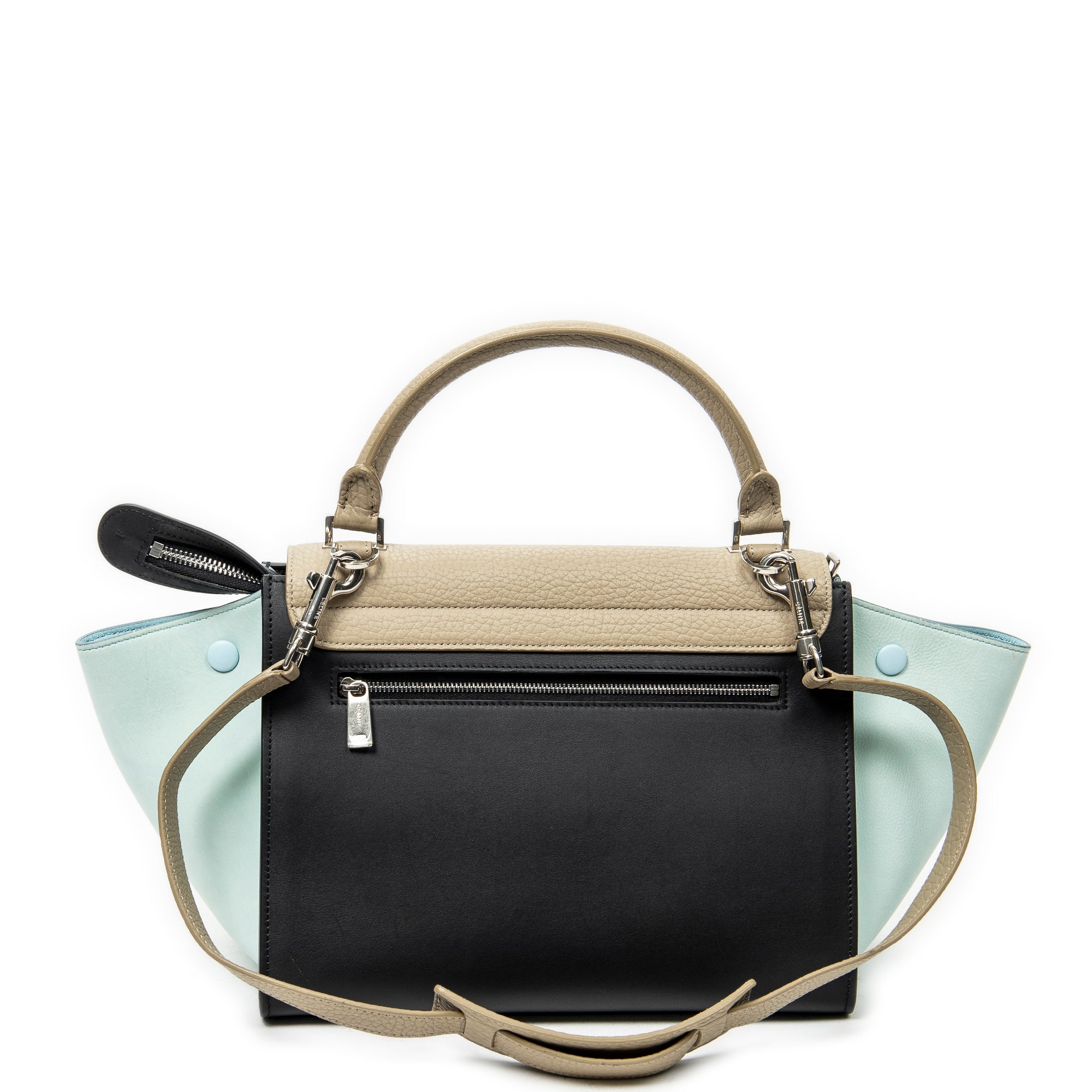 Shoulder Bag Small Tricolor Trapeze Black Calfskin Leather