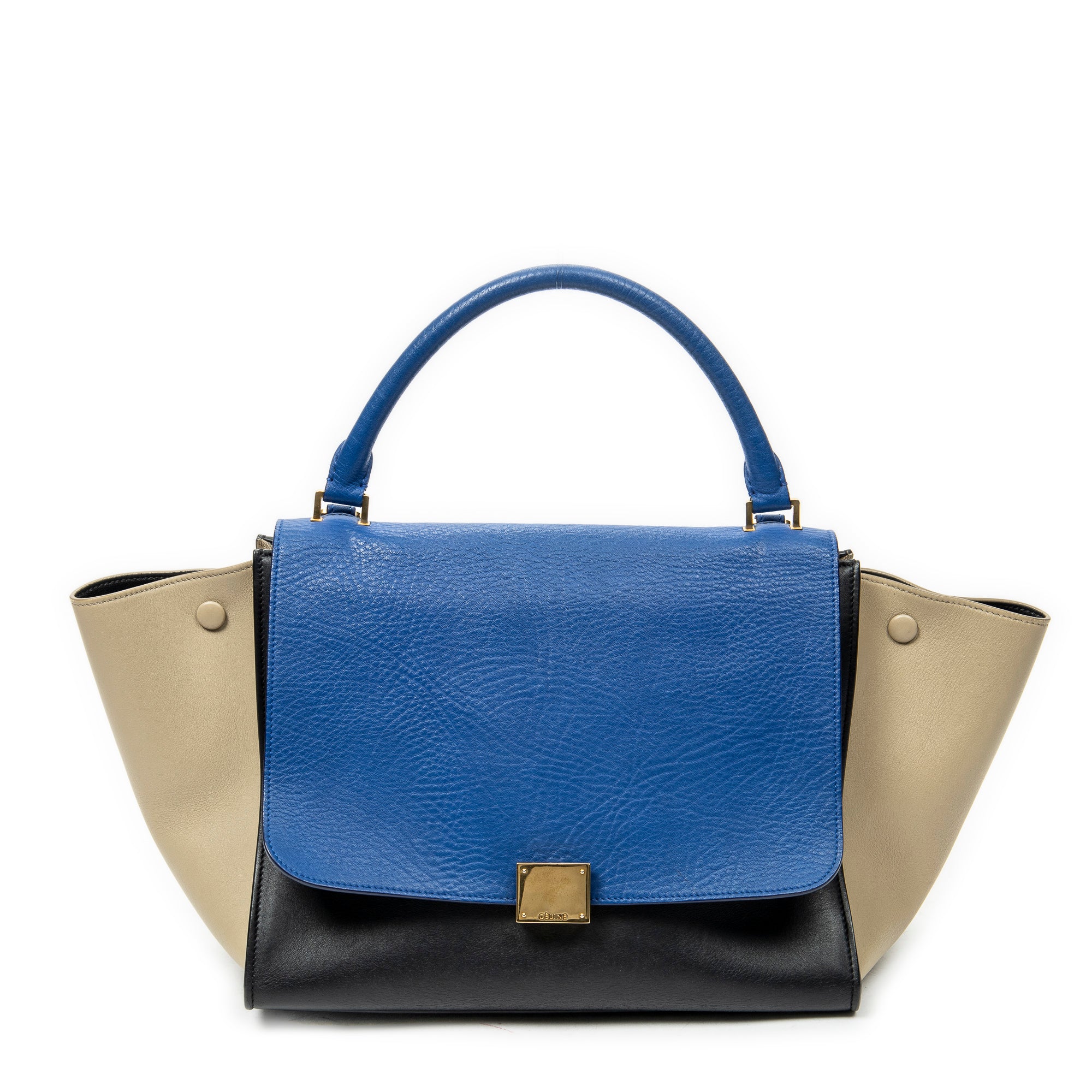 Shoulder Bag Medium Tricolor Trapeze Blue Calfskin Leather