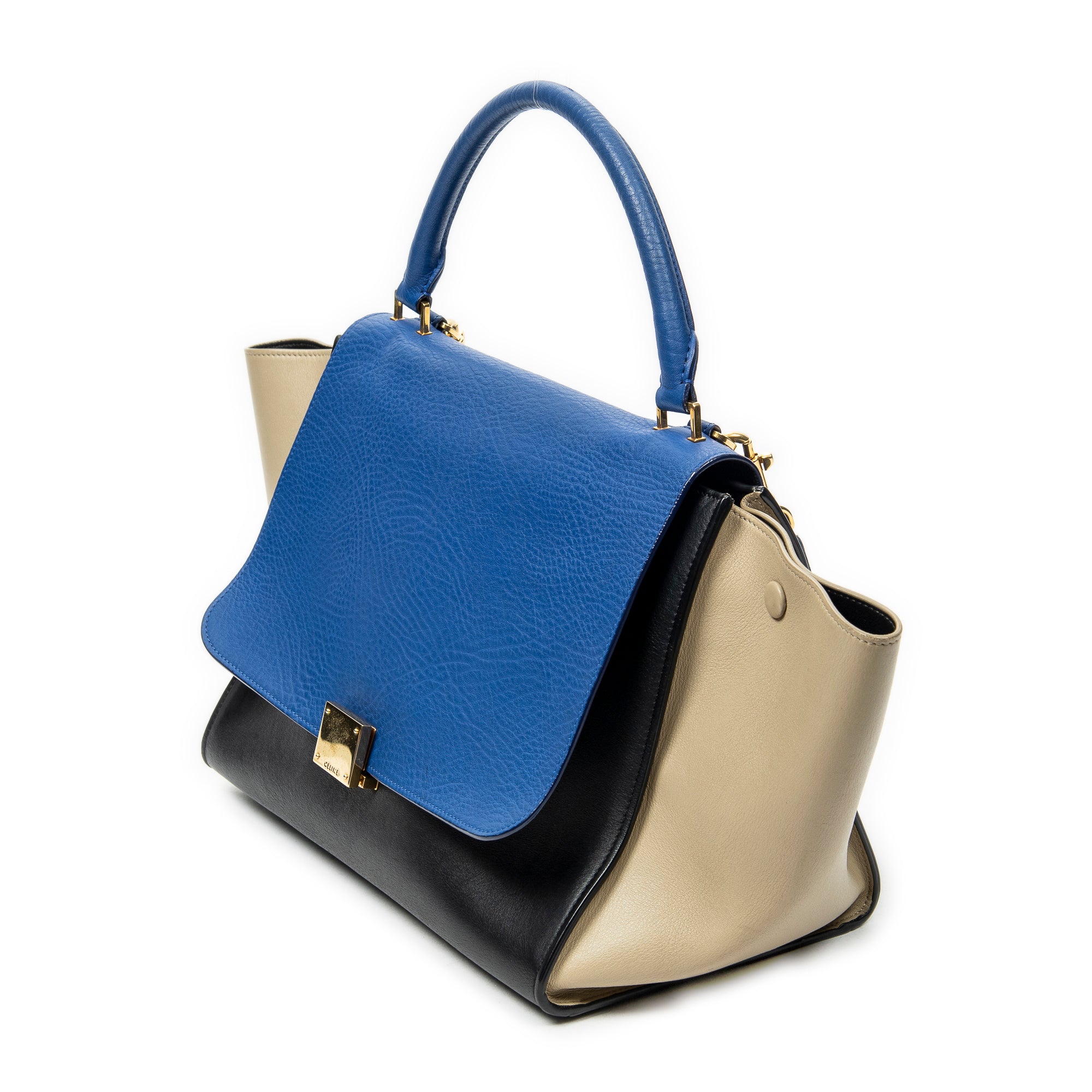 Shoulder Bag Medium Tricolor Trapeze Blue Calfskin Leather