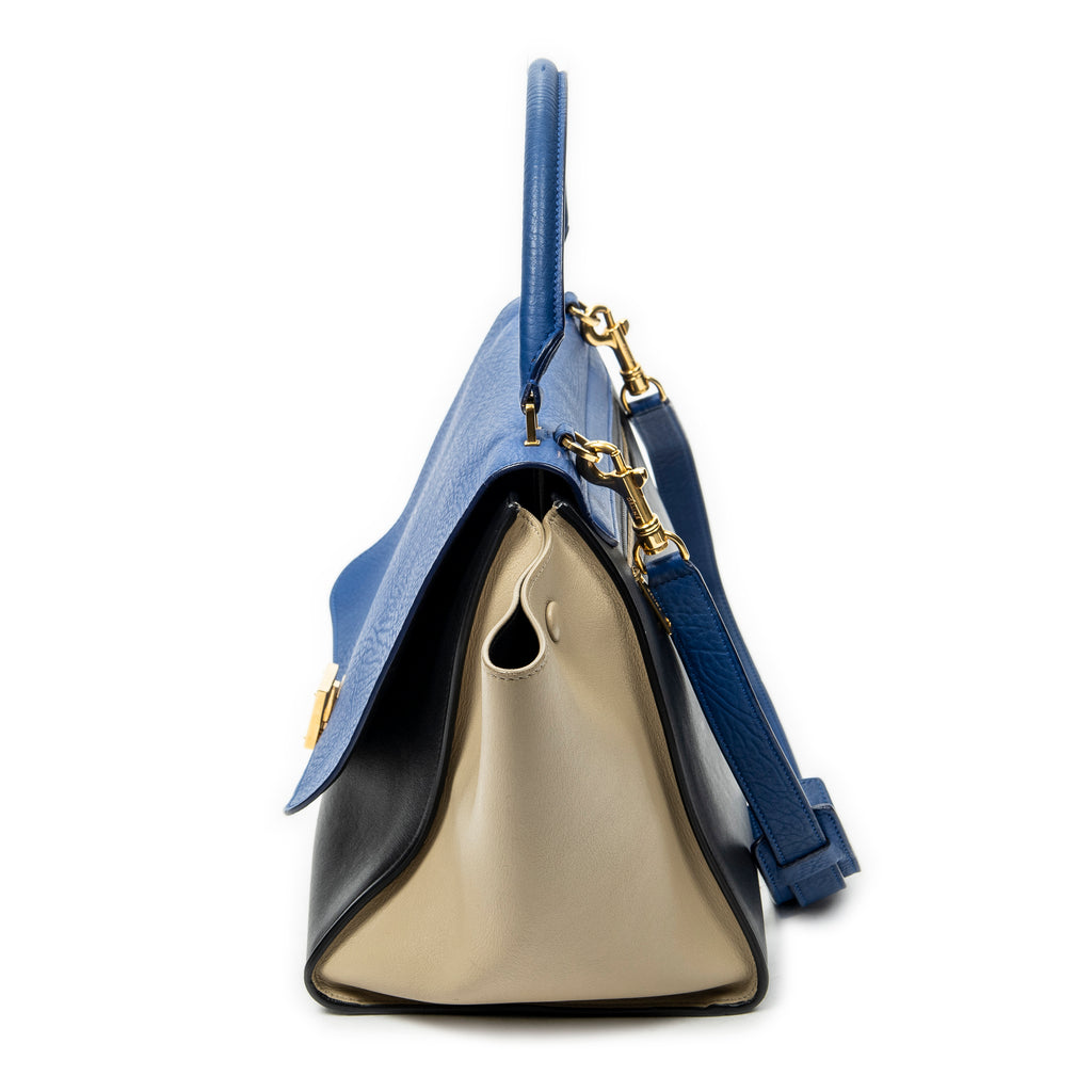 Shoulder Bag Medium Tricolor Trapeze Blue Calfskin Leather