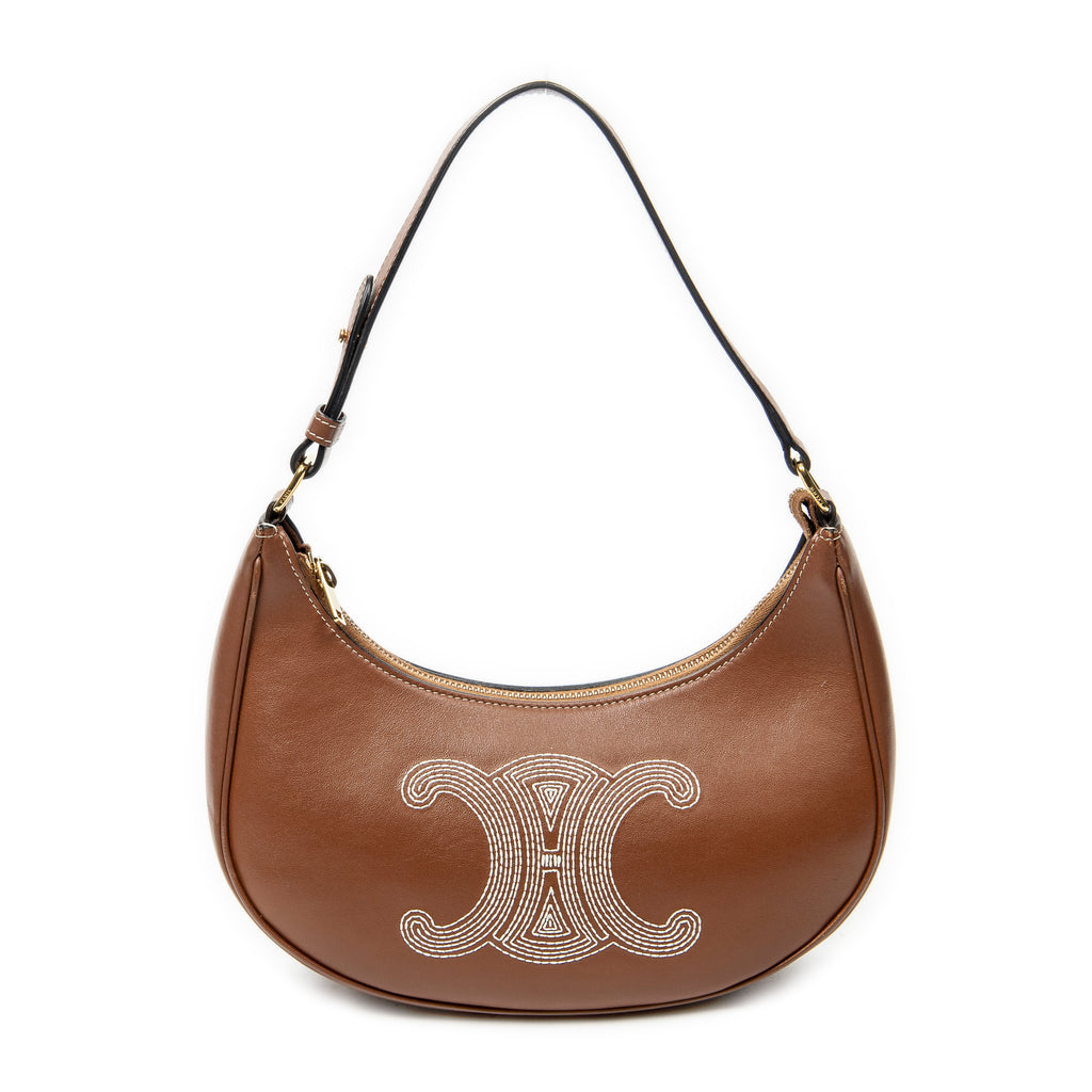 Shoulder Bag Ava Hobo Brown Embroidered Triomphe Leather