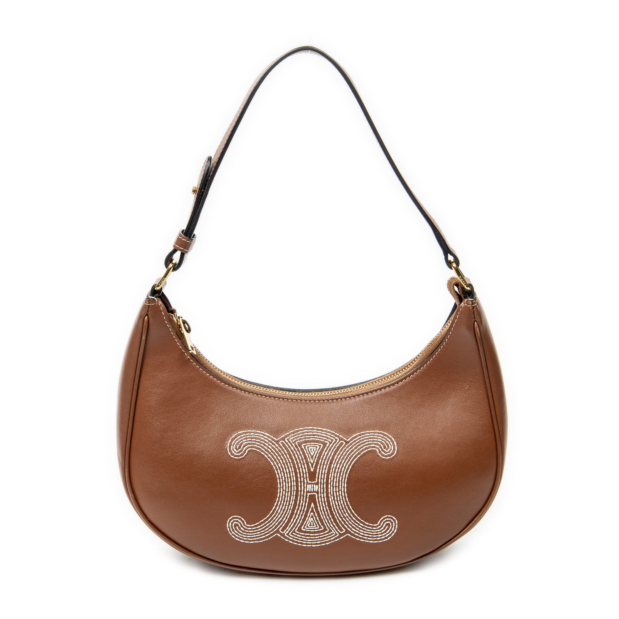 Shoulder Bag Ava Hobo Brown Embroidered Triomphe Leather