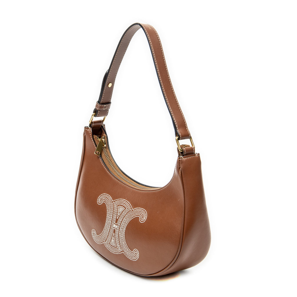 Shoulder Bag Ava Hobo Brown Embroidered Triomphe Leather