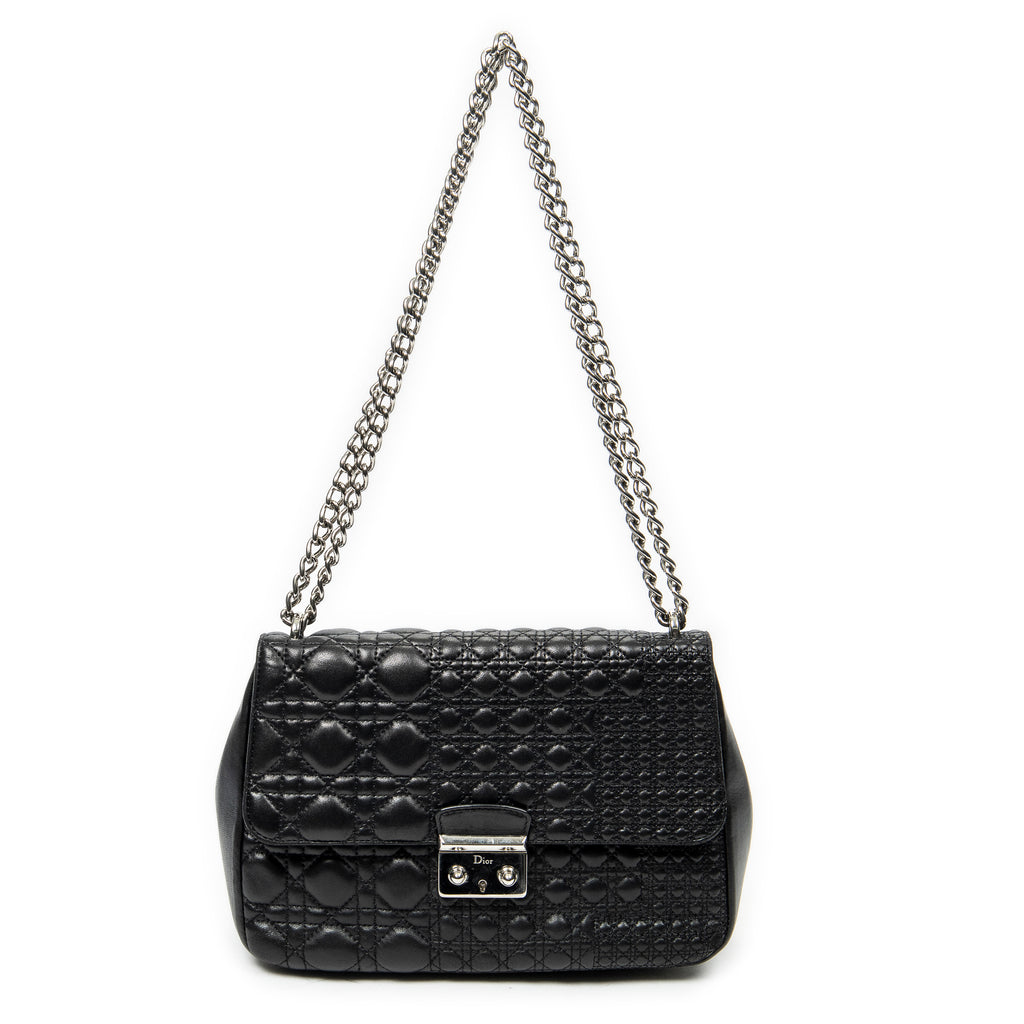 Shoulder Bag Medium Miss Dior Flap Black Cannage Lambskin Leather
