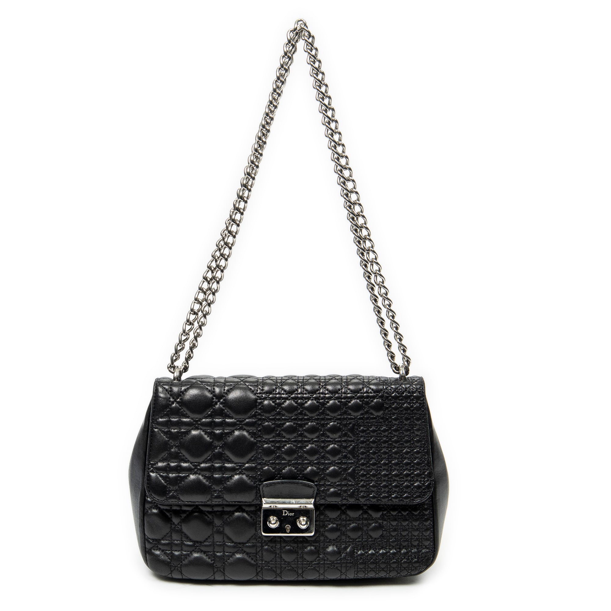 Shoulder Bag Medium Miss Dior Flap Black Cannage Lambskin Leather