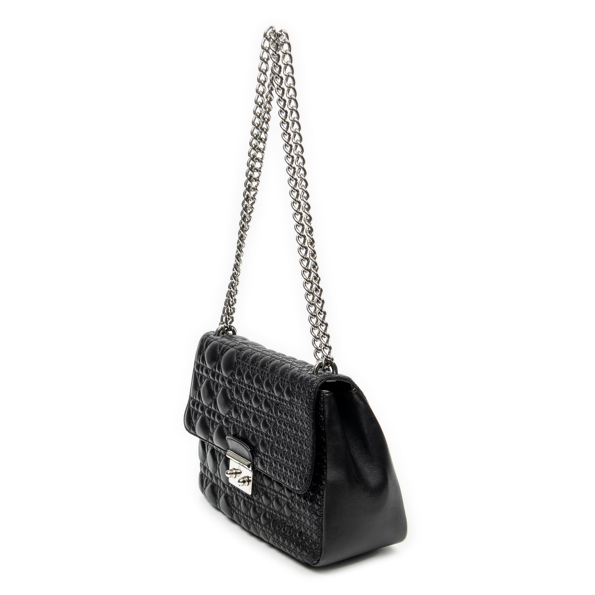 Shoulder Bag Medium Miss Dior Flap Black Cannage Lambskin Leather