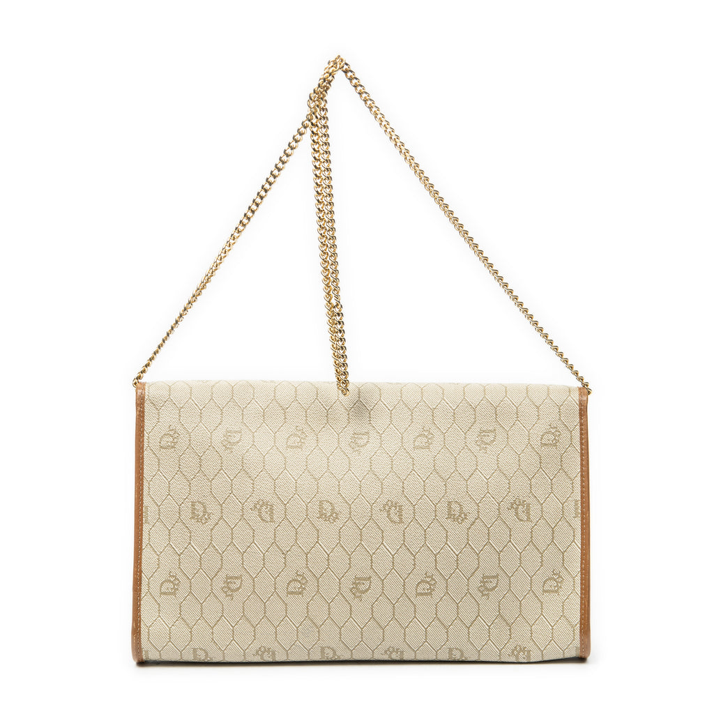 Shoulder Bag Vintage Flap Chain Clutch Beige Honeycomb Coated Canvas