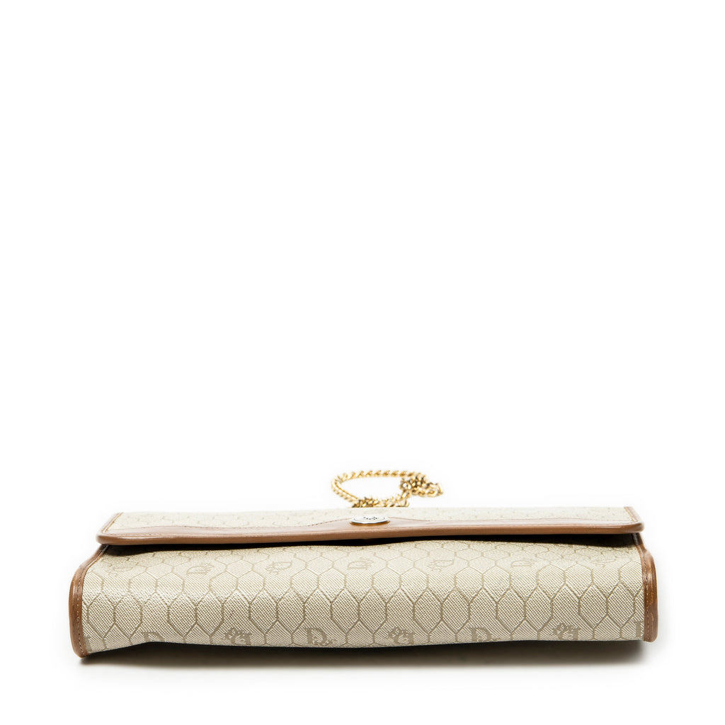 Shoulder Bag Vintage Flap Chain Clutch Beige Honeycomb Coated Canvas