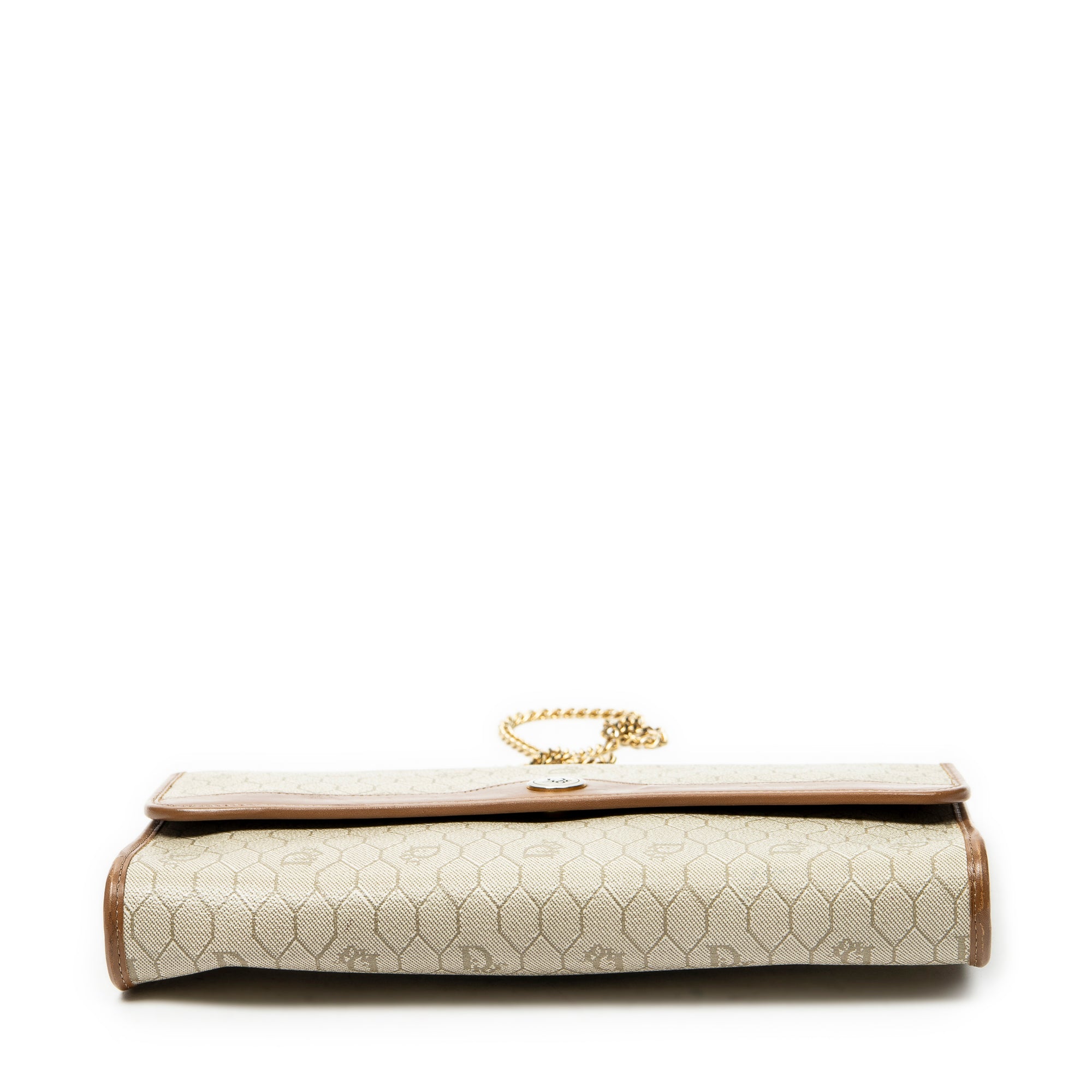 Shoulder Bag Vintage Flap Chain Clutch Beige Honeycomb Coated Canvas