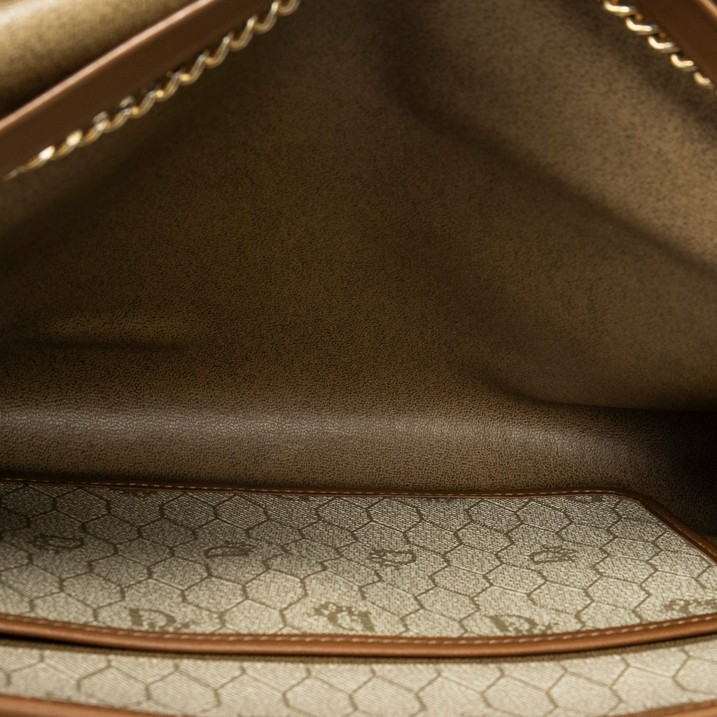 Shoulder Bag Vintage Flap Chain Clutch Beige Honeycomb Coated Canvas