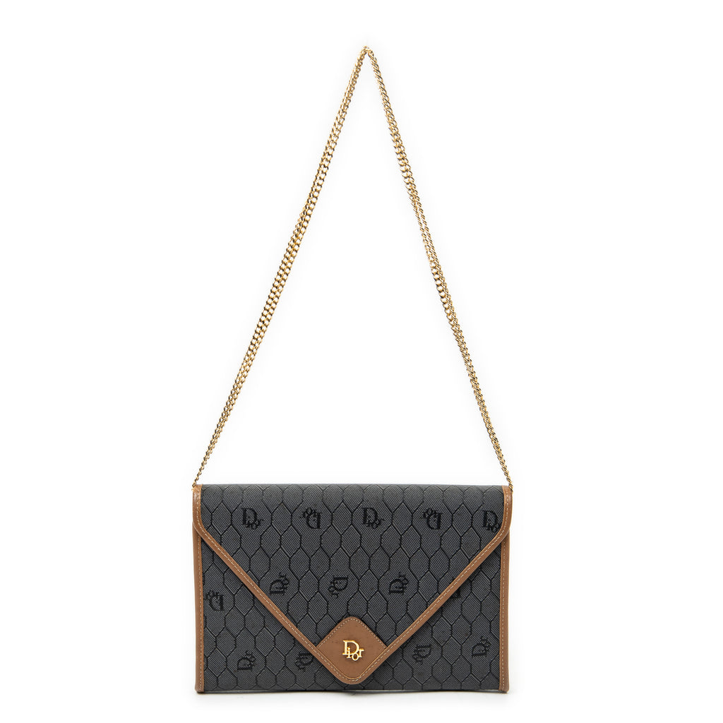 Shoulder Bag Vintage Envelope Chain Clutch Grey Honeycomb Coated Canvas