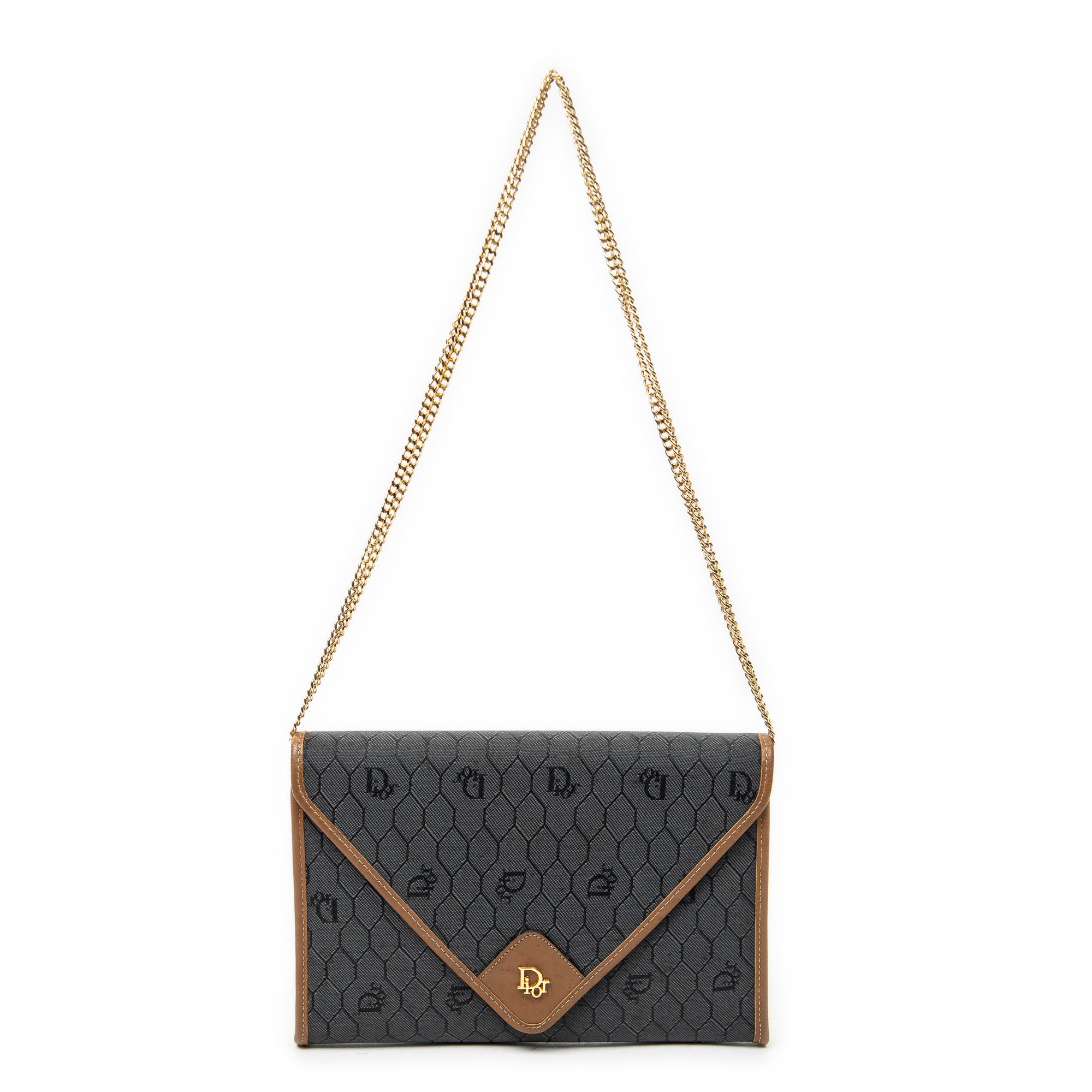 Shoulder Bag Vintage Envelope Chain Clutch Grey Honeycomb Coated Canvas