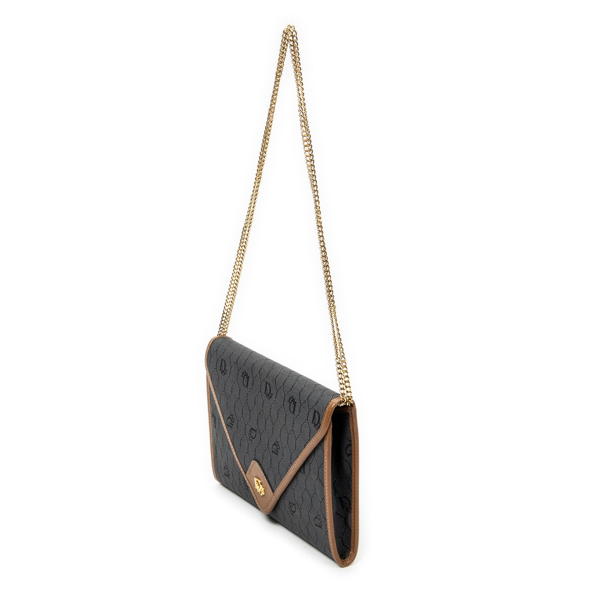 Shoulder Bag Vintage Envelope Chain Clutch Grey Honeycomb Coated Canvas
