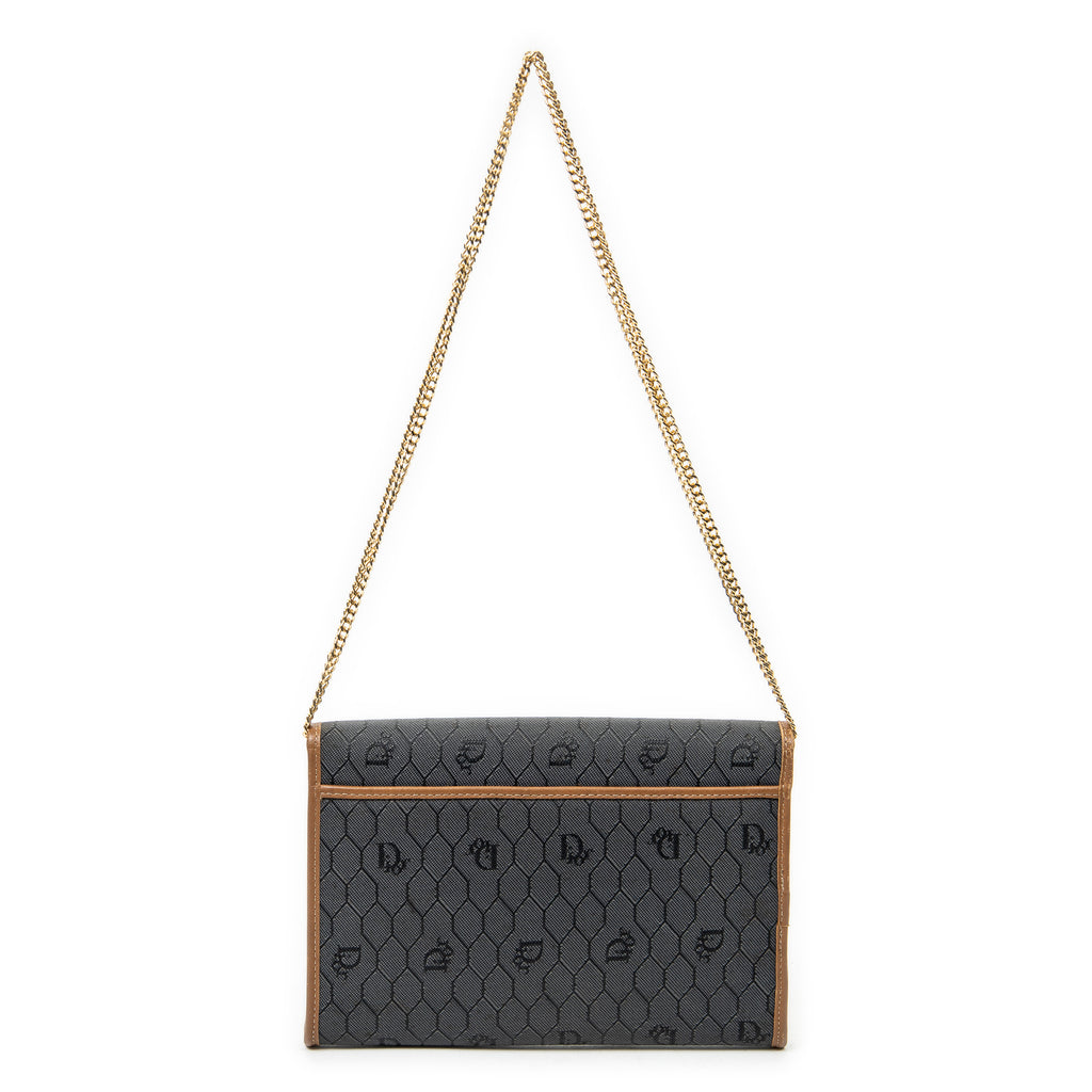Shoulder Bag Vintage Envelope Chain Clutch Grey Honeycomb Coated Canvas