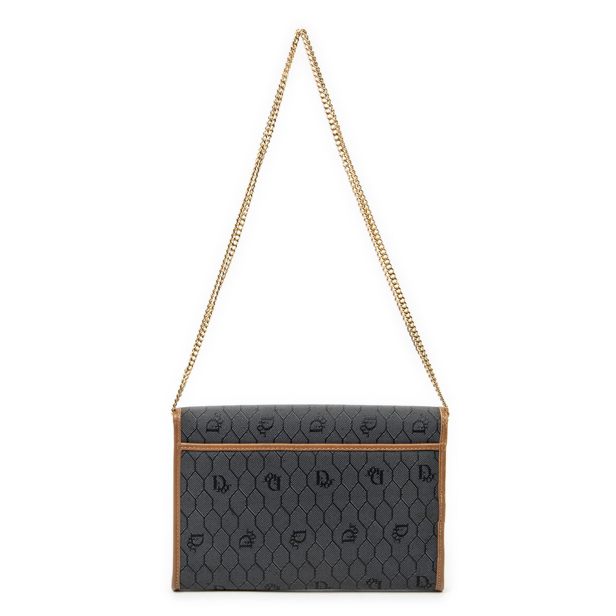 Shoulder Bag Vintage Envelope Chain Clutch Grey Honeycomb Coated Canvas