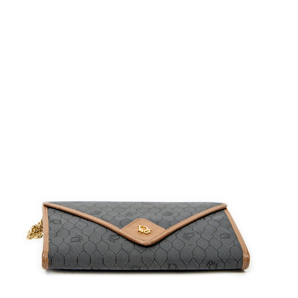 Shoulder Bag Vintage Envelope Chain Clutch Grey Honeycomb Coated Canvas