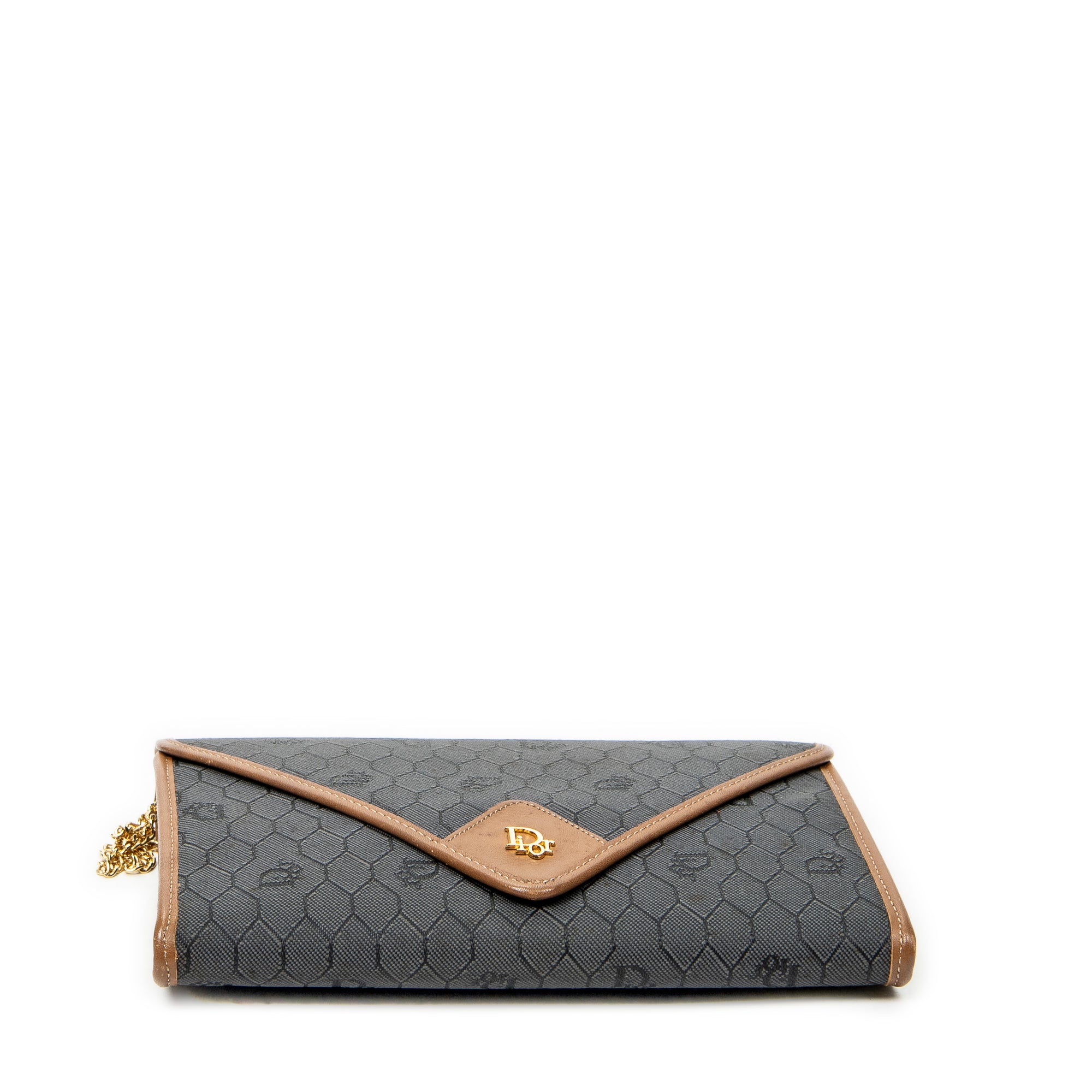 Shoulder Bag Vintage Envelope Chain Clutch Grey Honeycomb Coated Canvas