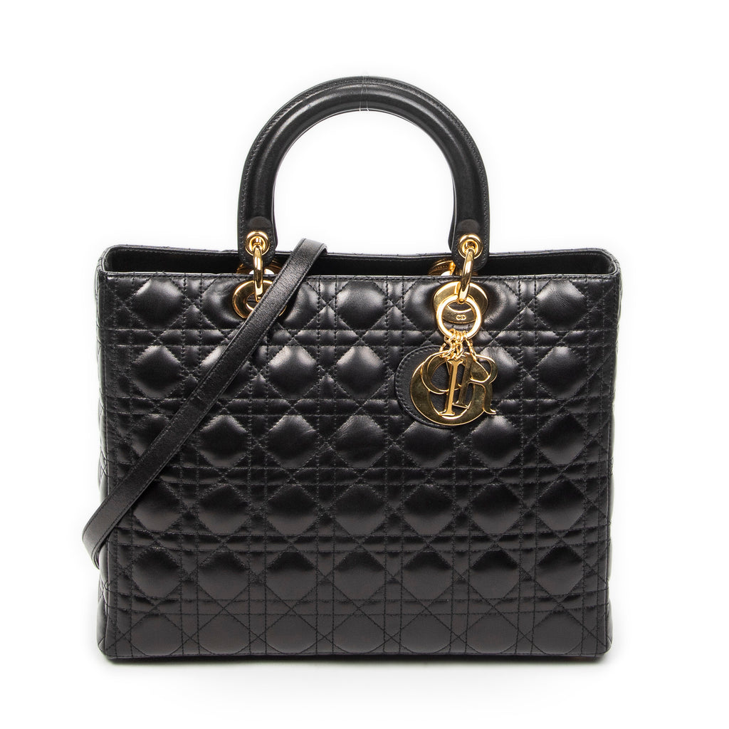 Shoulder Bag Large Lady Dior Zip Black Cannage Lambskin Leather