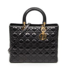 Shoulder Bag Large Lady Dior Zip Black Cannage Lambskin Leather