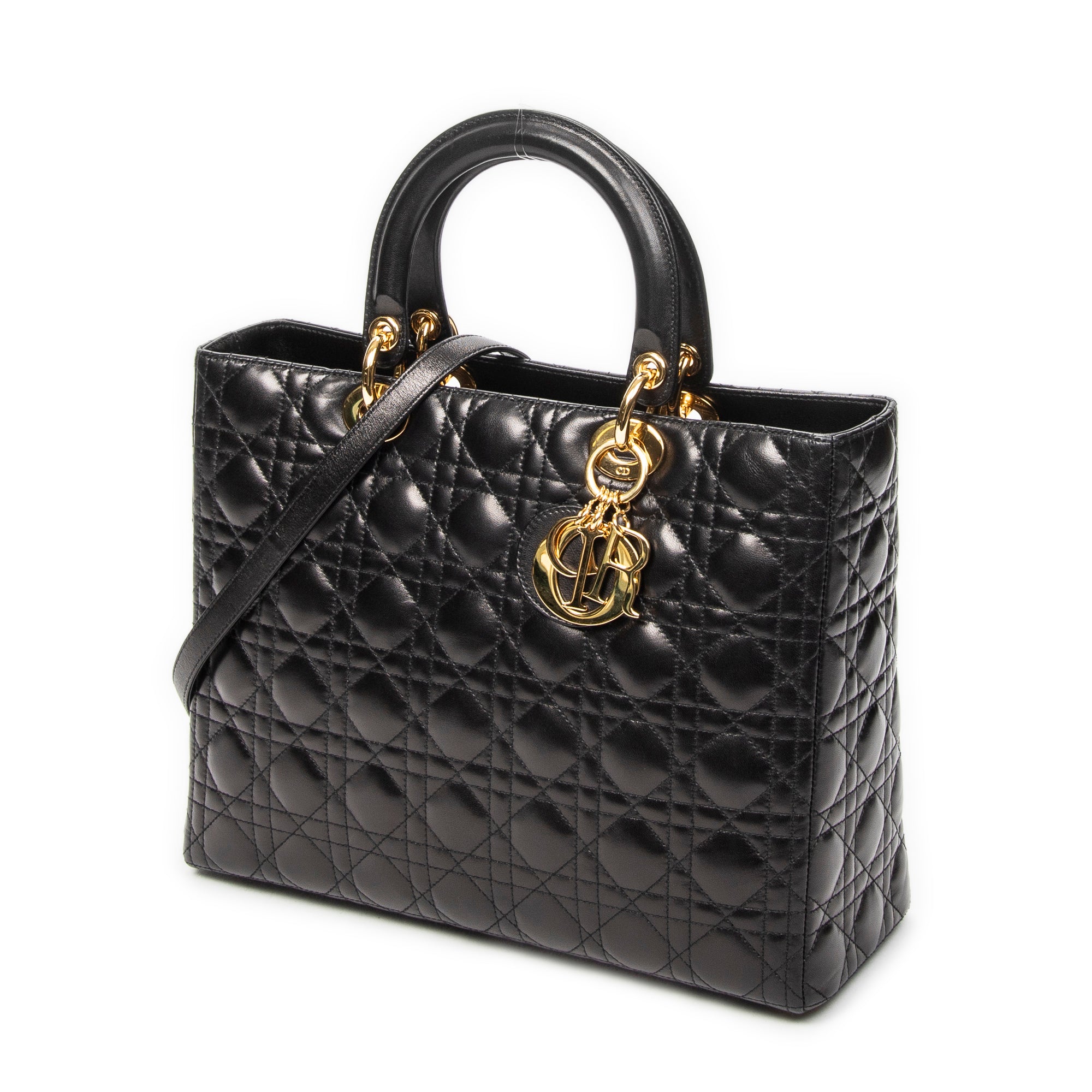 Shoulder Bag Large Lady Dior Zip Black Cannage Lambskin Leather