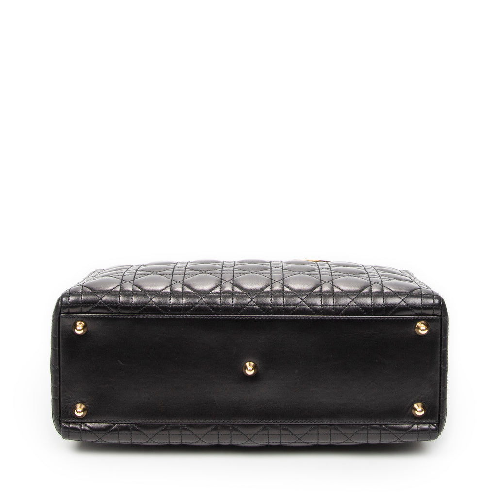 Shoulder Bag Large Lady Dior Zip Black Cannage Lambskin Leather