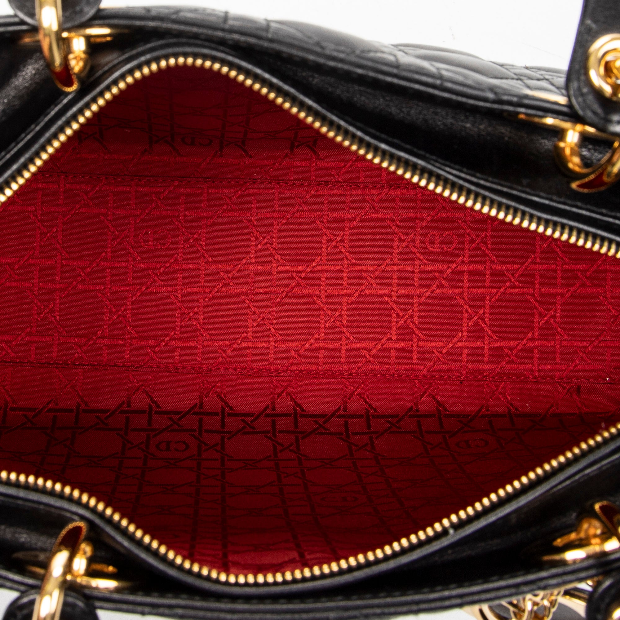 Shoulder Bag Large Lady Dior Zip Black Cannage Lambskin Leather
