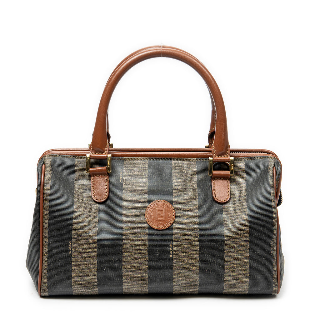Handbag Small Boston Brown Pequin Coated Canvas