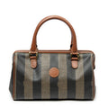 Handbag Small Boston Brown Pequin Coated Canvas