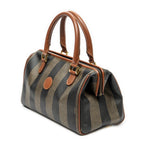 Handbag Small Boston Brown Pequin Coated Canvas