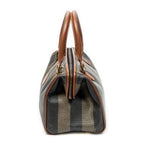 Handbag Small Boston Brown Pequin Coated Canvas