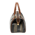 Handbag Small Boston Brown Pequin Coated Canvas