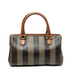 Handbag Small Boston Brown Pequin Coated Canvas
