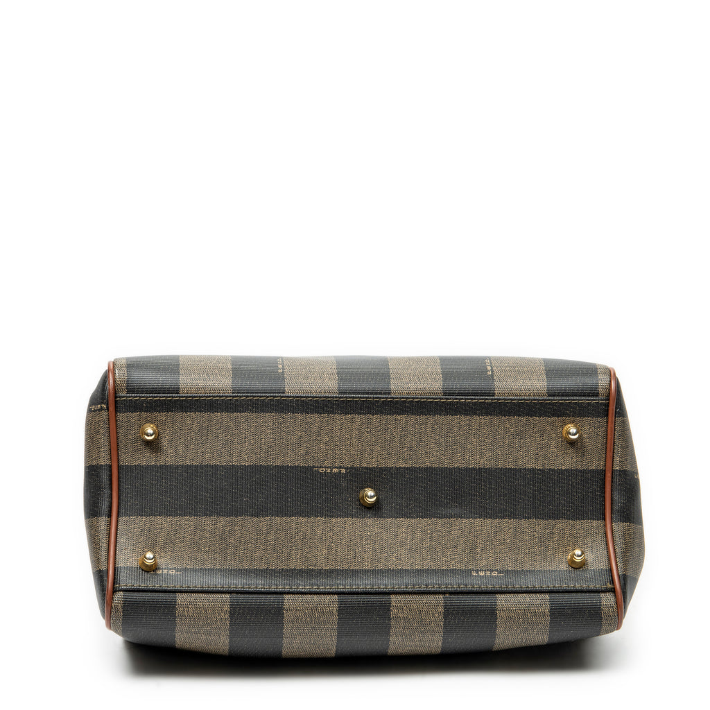 Handbag Small Boston Brown Pequin Coated Canvas