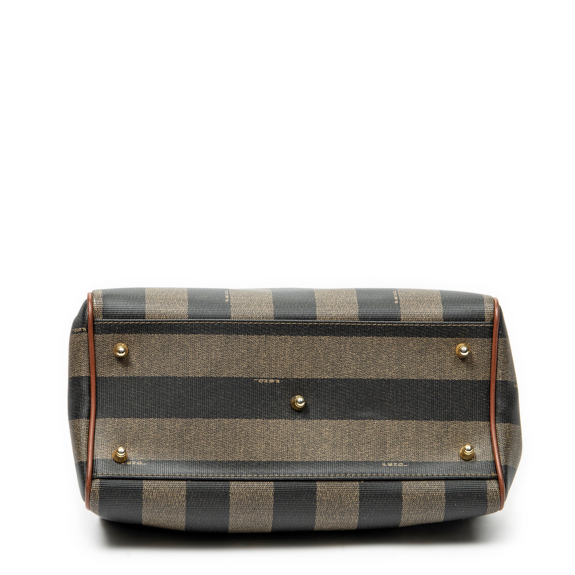 Handbag Small Boston Brown Pequin Coated Canvas