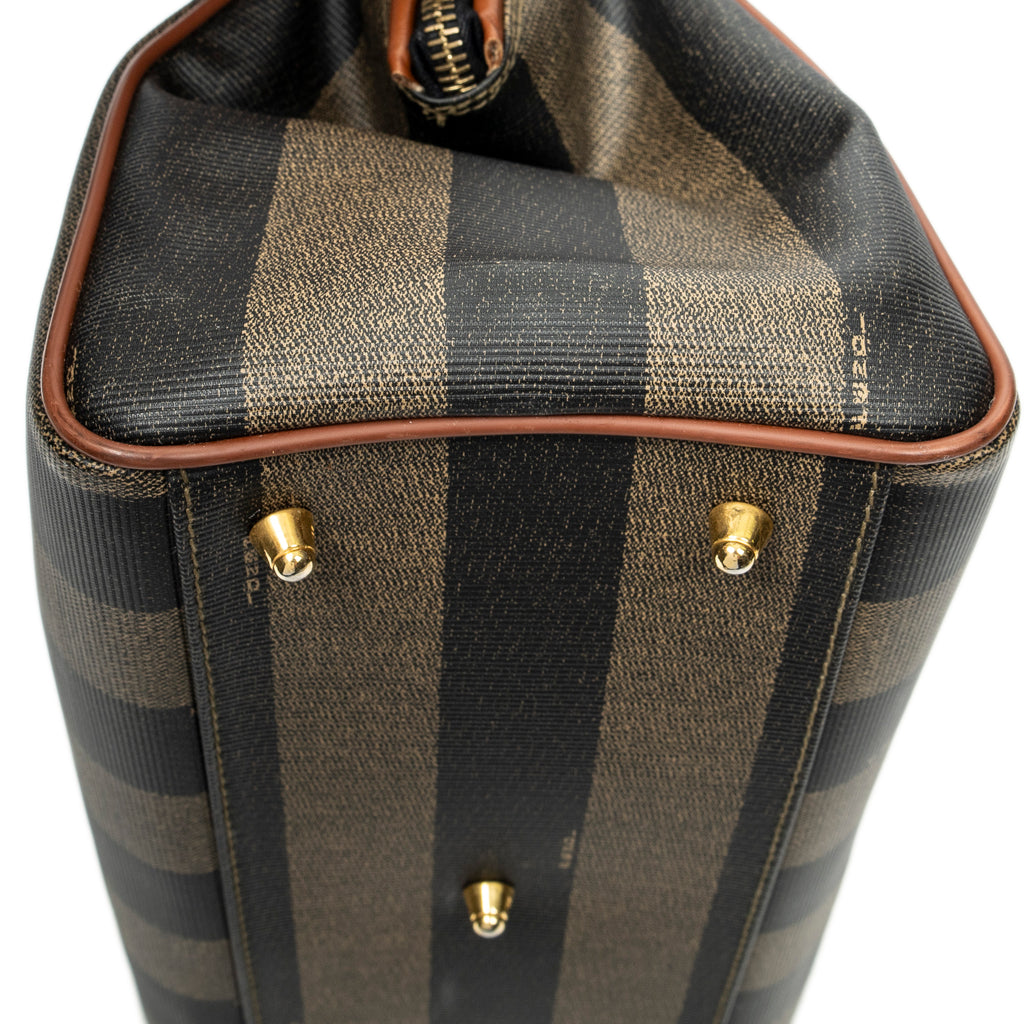 Handbag Small Boston Brown Pequin Coated Canvas