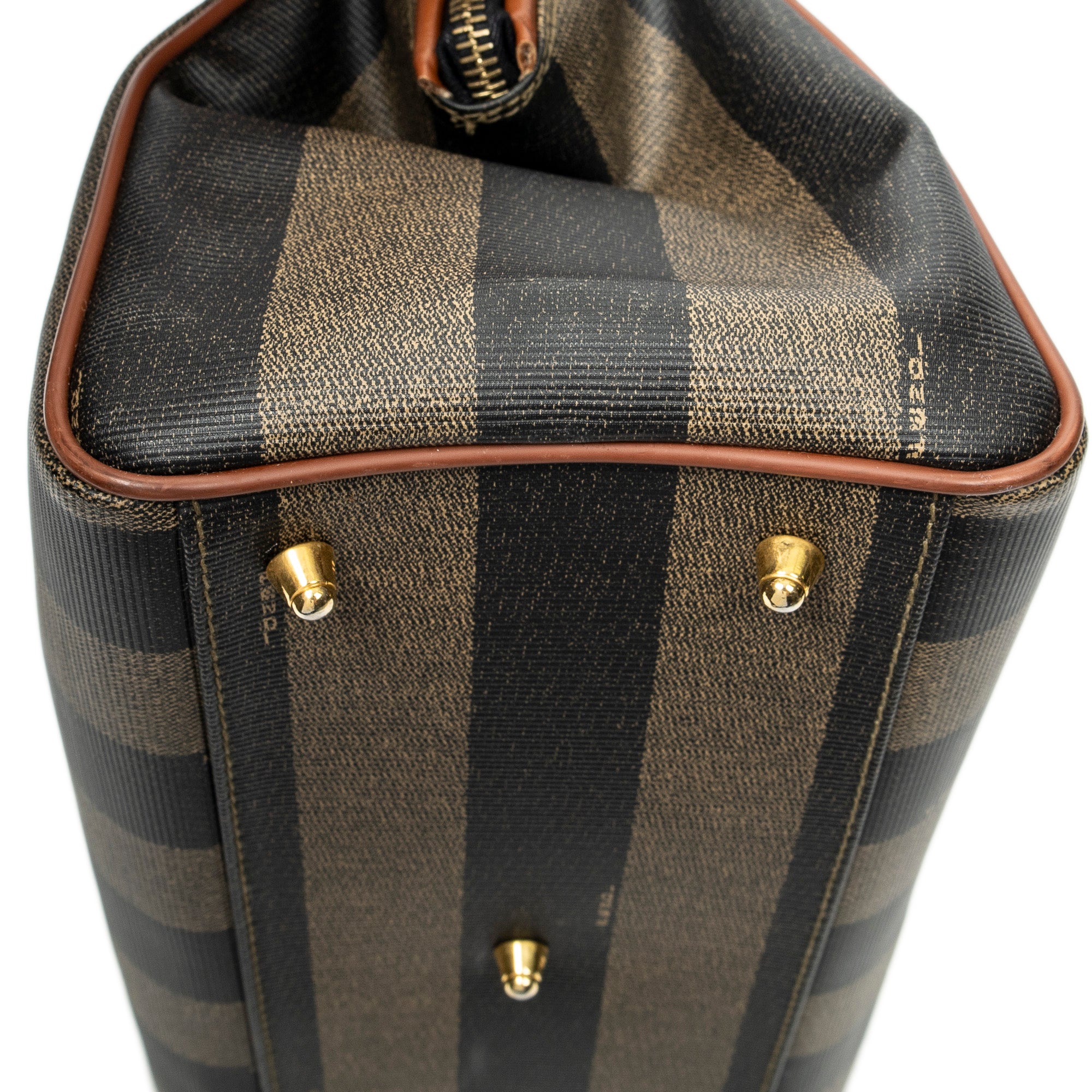 Handbag Small Boston Brown Pequin Coated Canvas
