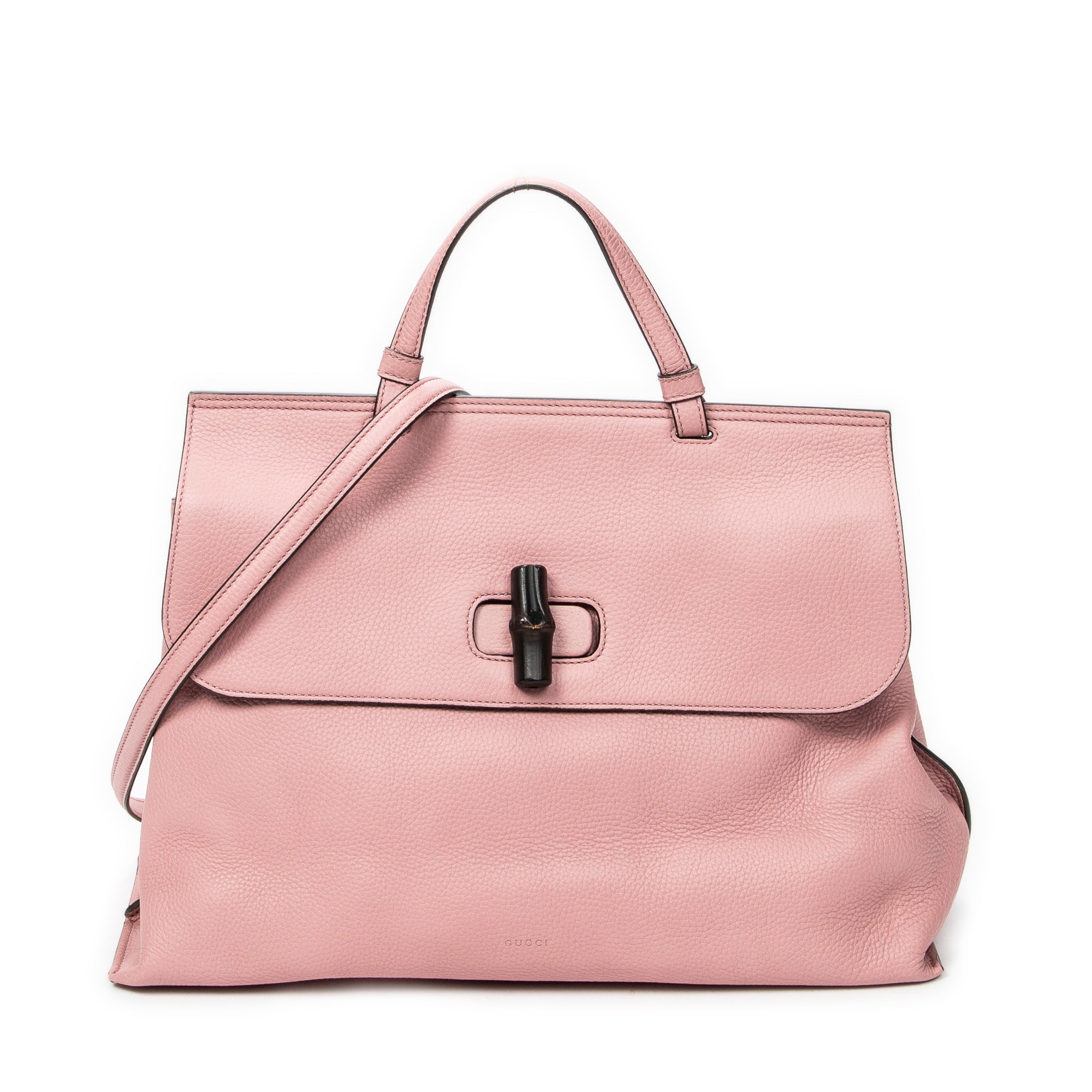 Shoulder Bag Large Bamboo Daily Top Handle Pink Grained Calfskin Leather