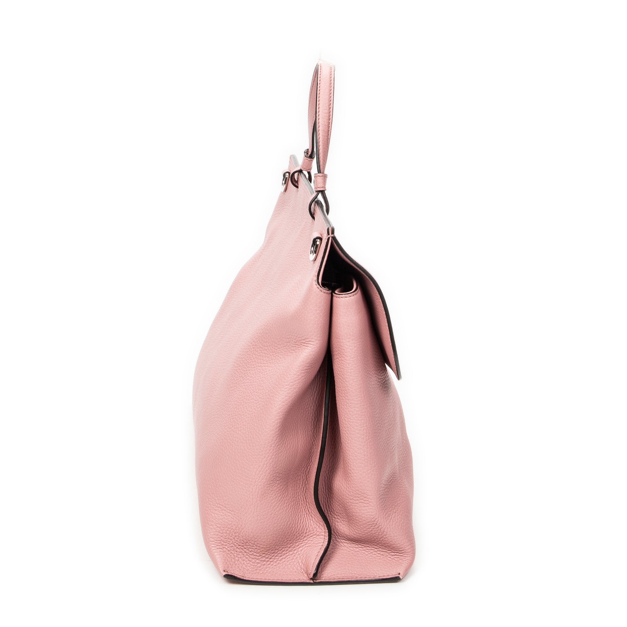 Shoulder Bag Large Bamboo Daily Top Handle Pink Grained Calfskin Leather