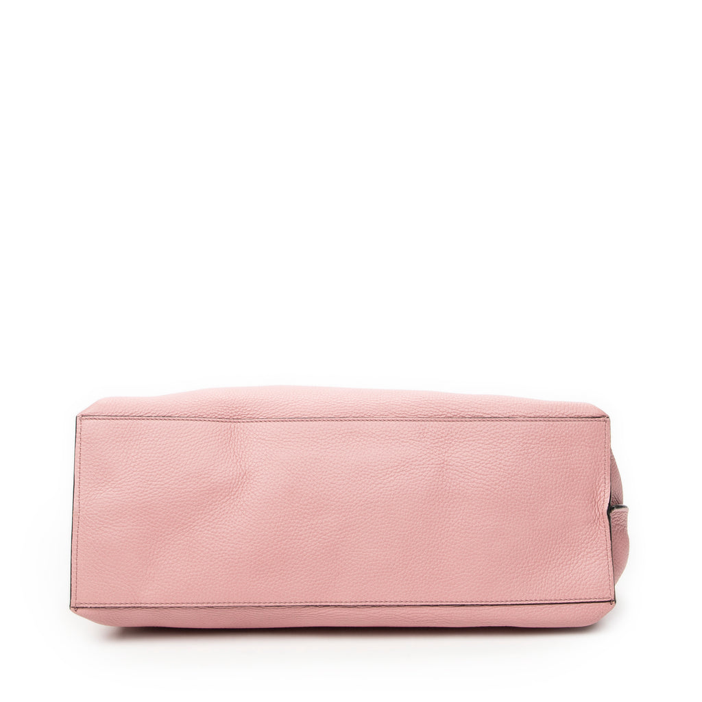 Shoulder Bag Large Bamboo Daily Top Handle Pink Grained Calfskin Leather