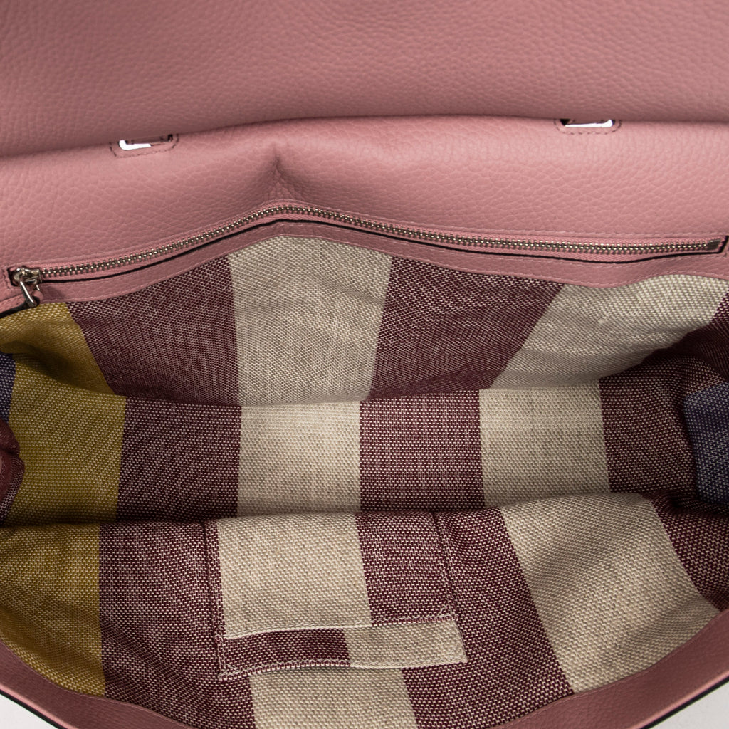Shoulder Bag Large Bamboo Daily Top Handle Pink Grained Calfskin Leather