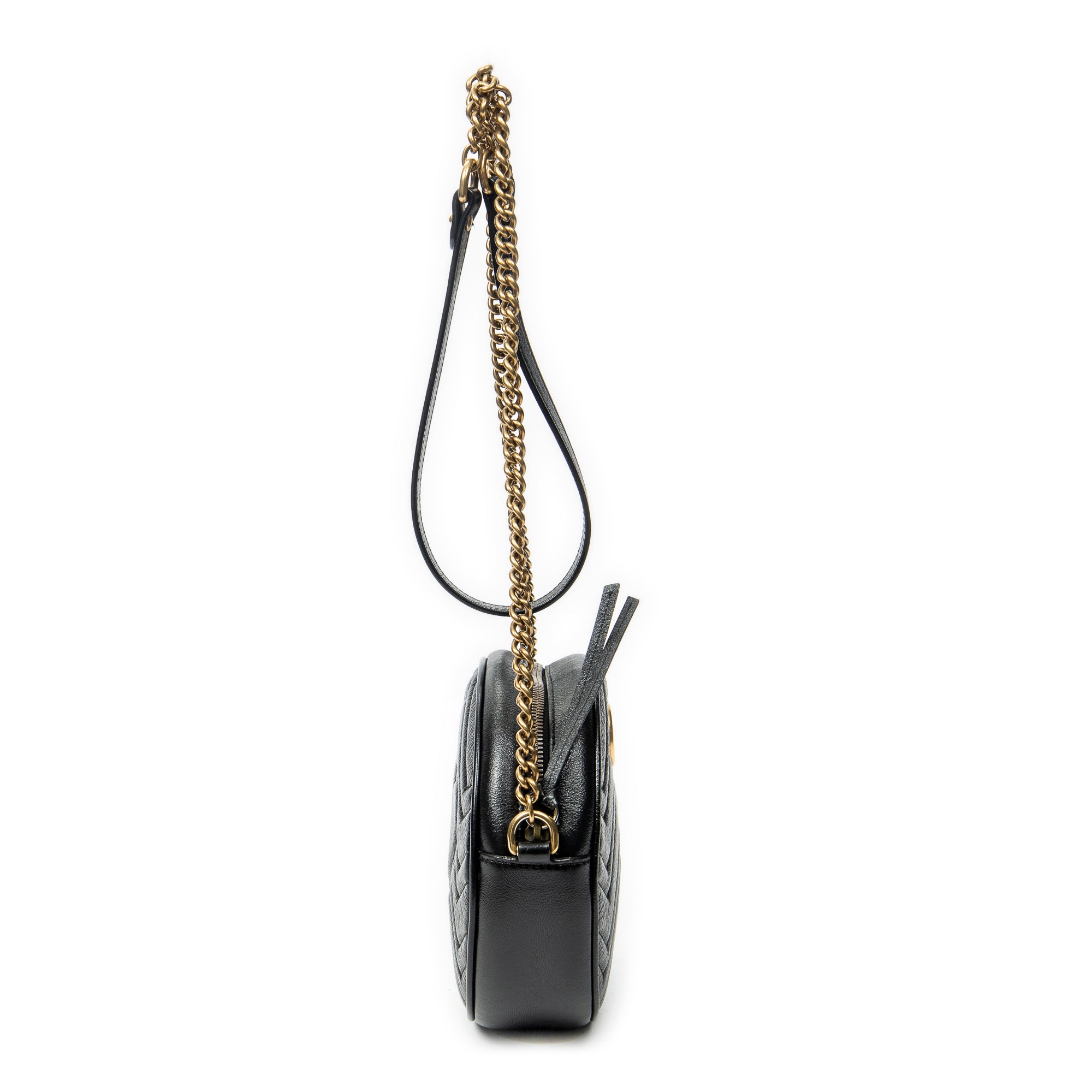 Shoulder Bag GG Marmont Chain Round Crossbody Black Quilted Chevron Leather