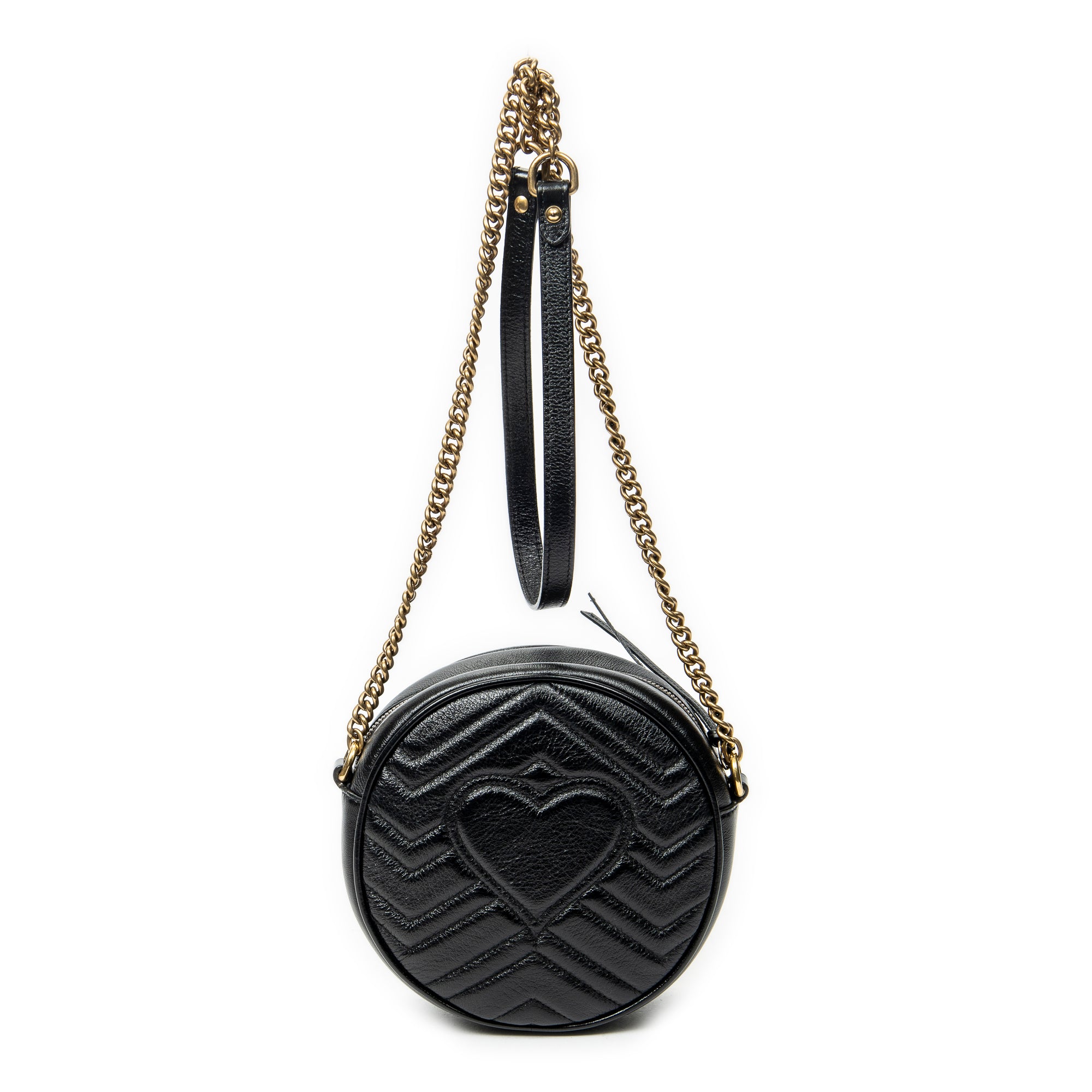 Shoulder Bag GG Marmont Chain Round Crossbody Black Quilted Chevron Leather
