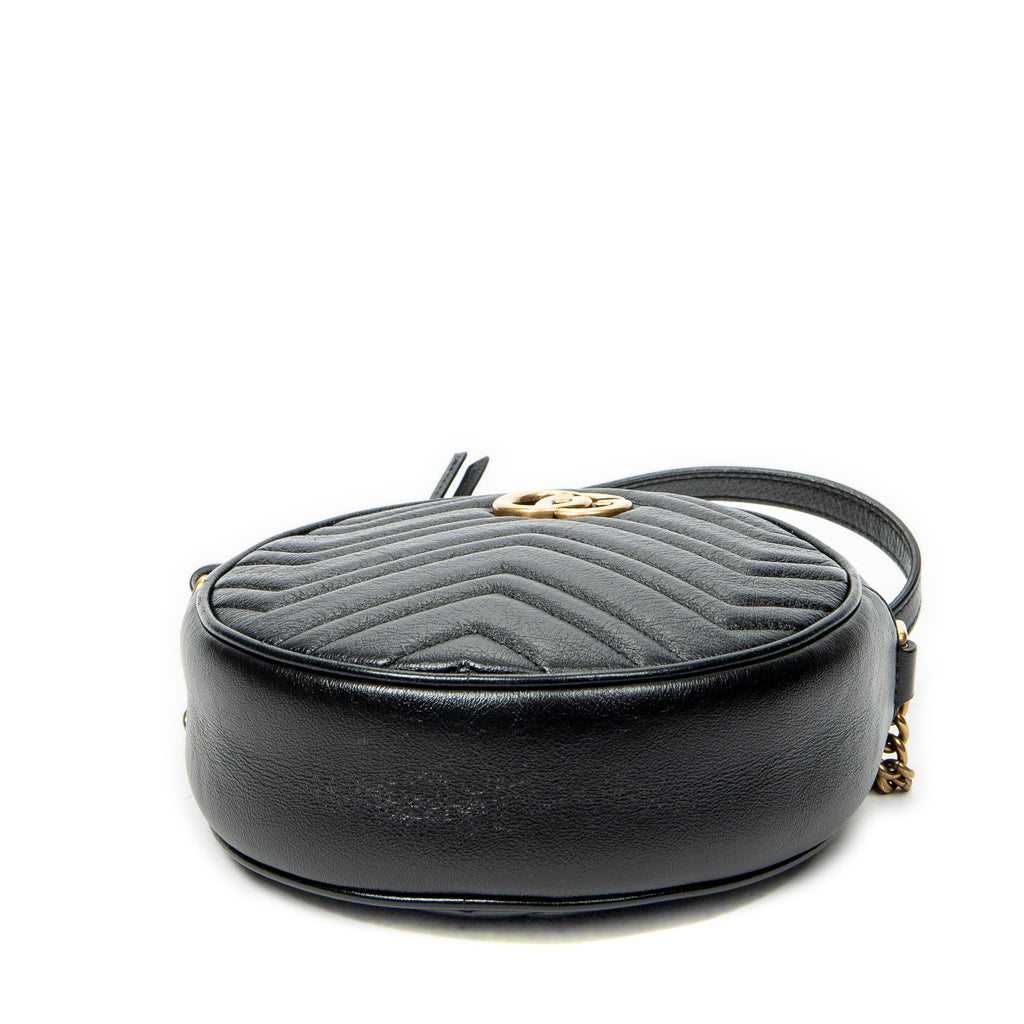Shoulder Bag GG Marmont Chain Round Crossbody Black Quilted Chevron Leather