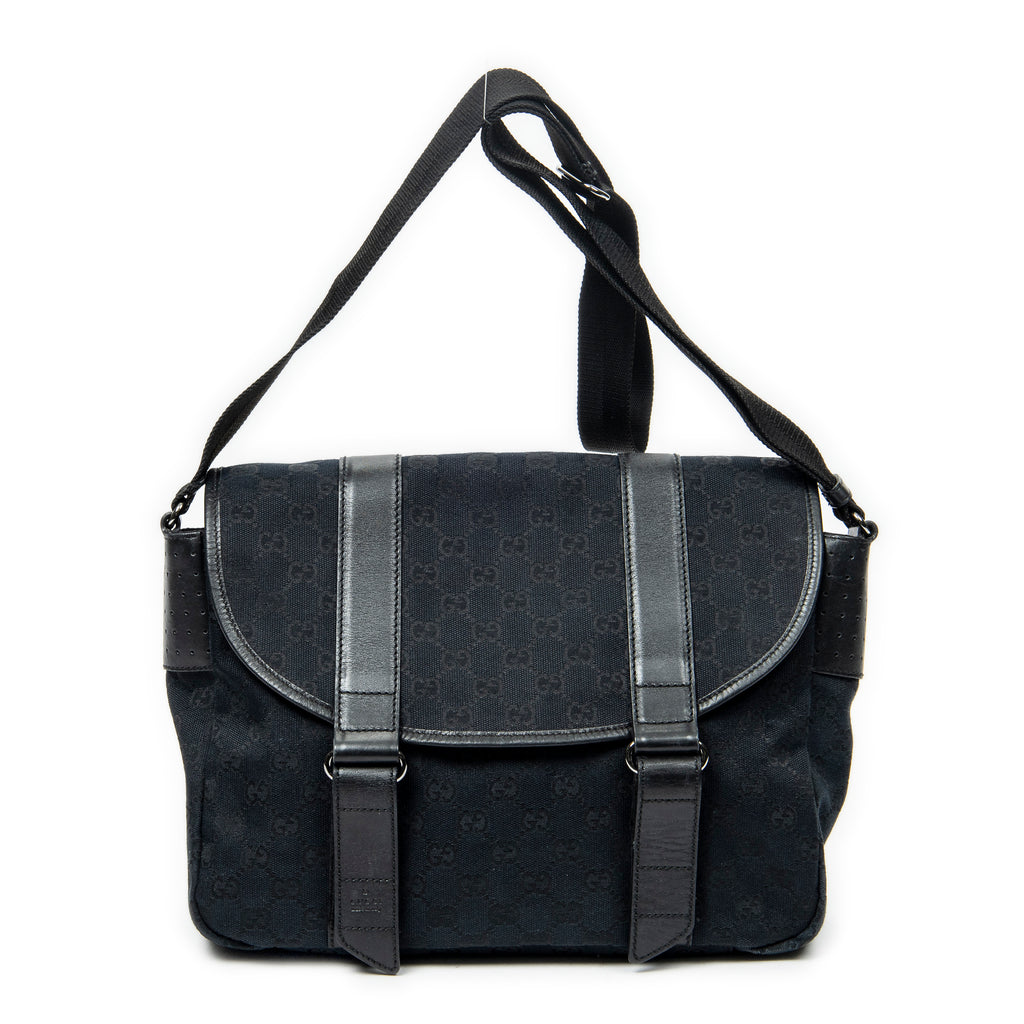 Shoulder Bag Medium Flap Messenger Black Monogrammed Canvas